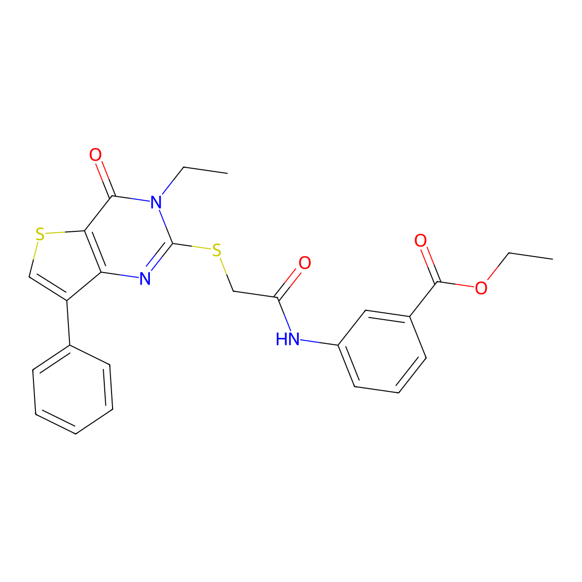 ethyl 3-[2-({3-ethyl-4-oxo-7-phenyl-3H,4H-thieno[3,2-d]pyrimidin-2-yl}sulfanyl)acetamido]benzoate molecular structure, CAS 1040661-59-3