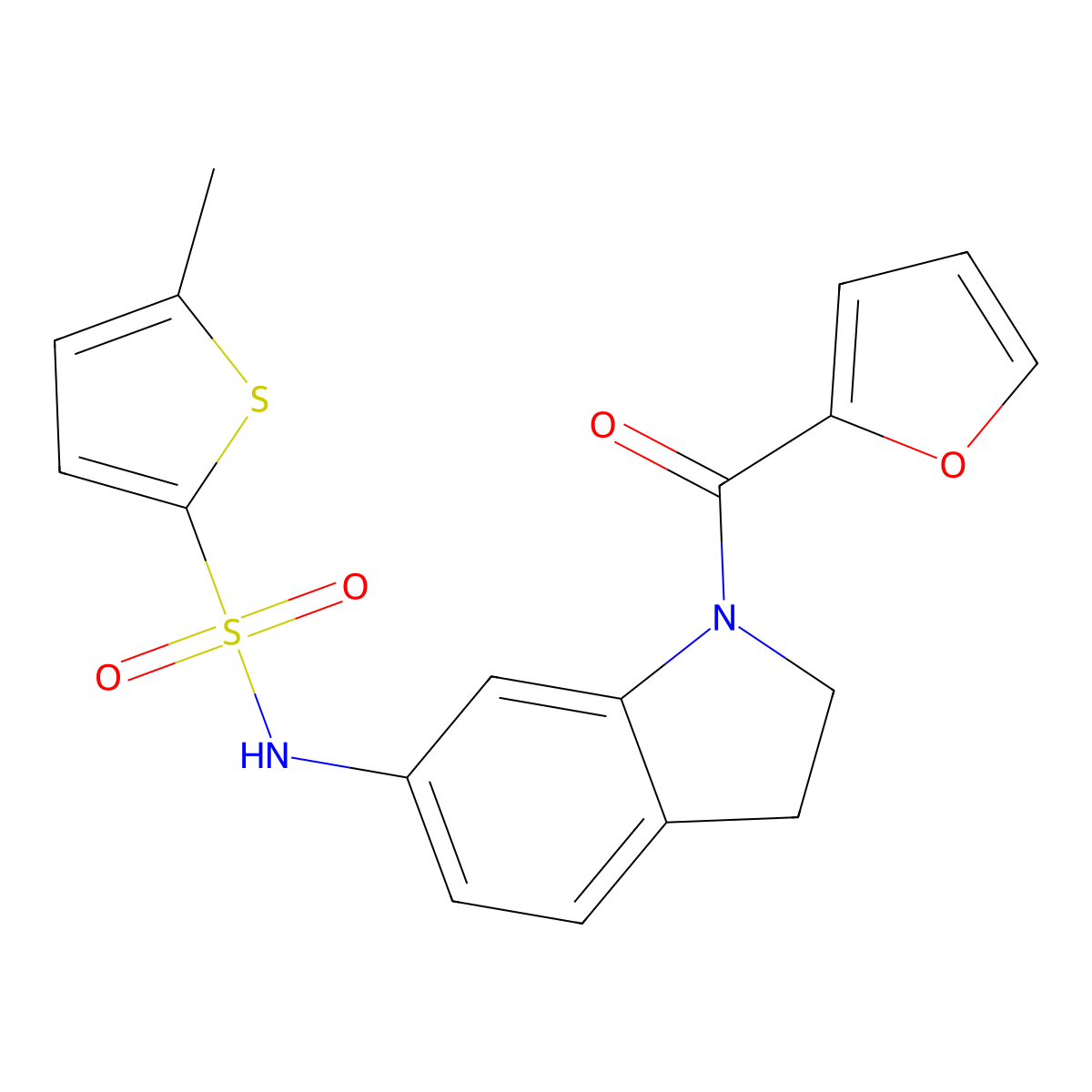 N-(1-(furan-2-carbonyl)indolin-6-yl)-5-methylthiophene-2-sulfonamide molecular structure, CAS 1040661-63-9