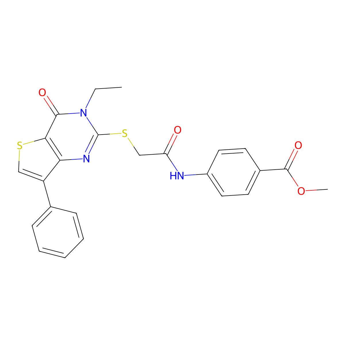 Methyl 4-({[(3-ethyl-4-oxo-7-phenyl-3,4-dihydrothieno[3,2-d]pyrimidin-2-yl)thio]acetyl}amino)benzoate molecular structure, CAS 1040661-66-2
