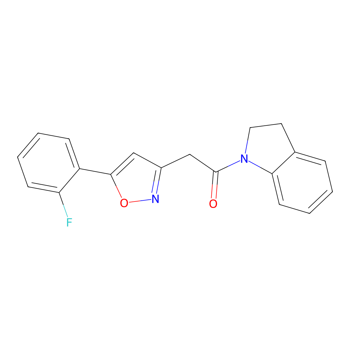 2-(5-(2-Fluorophenyl)isoxazol-3-yl)-1-(indolin-1-yl)ethanone molecular structure, CAS 1040661-68-4