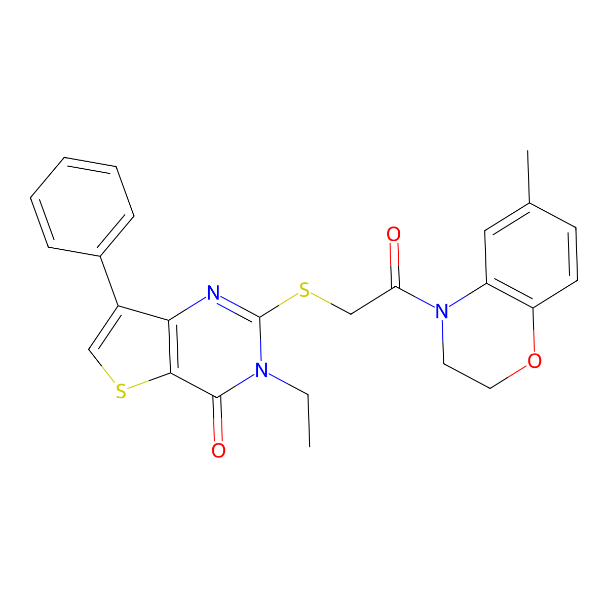 3-ethyl-2-{[2-(6-methyl-2,3-dihydro-4H-1,4-benzoxazin-4-yl)-2-oxoethyl]thio}-7-phenylthieno[3,2-d]pyrimidin-4(3H)-one molecular structure, CAS 1040661-80-0