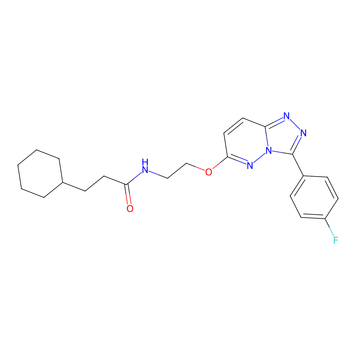 3-cyclohexyl-N-(2-((3-(4-fluorophenyl)-[1,2,4]triazolo[4,3-b]pyridazin-6-yl)oxy)ethyl)propanamide molecular structure, CAS 1040661-89-9