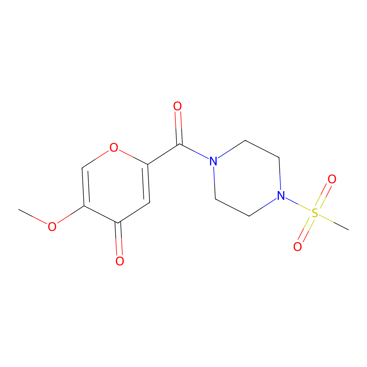 2-(4-methanesulfonylpiperazine-1-carbonyl)-5-methoxy-4H-pyran-4-one molecular structure, CAS 1040661-96-8