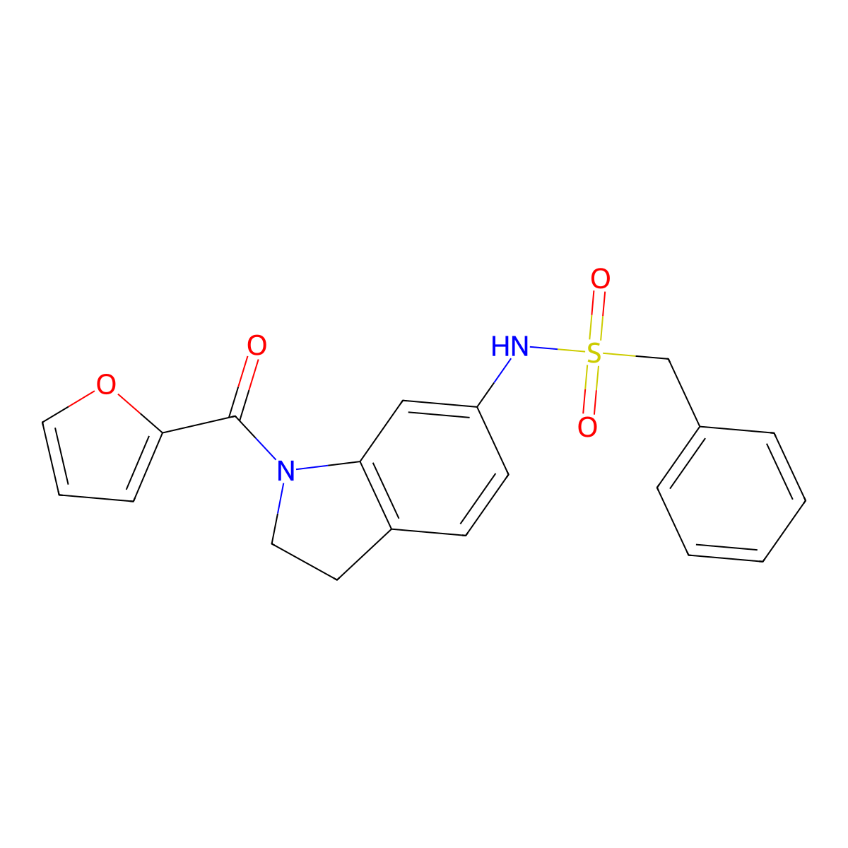 N-(1-(furan-2-carbonyl)indolin-6-yl)-1-phenylmethanesulfonamide molecular structure, CAS 1040661-97-9