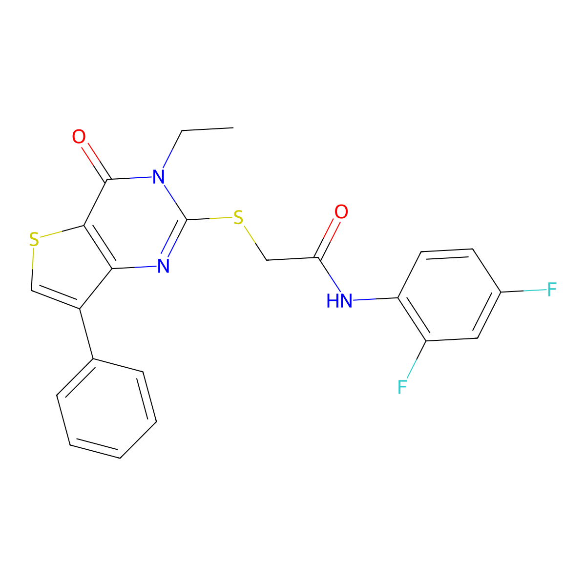N-(2,4-difluorophenyl)-2-[(3-ethyl-4-oxo-7-phenyl-3,4-dihydrothieno[3,2-d]pyrimidin-2-yl)sulfanyl]acetamide molecular structure, CAS 1040662-07-4