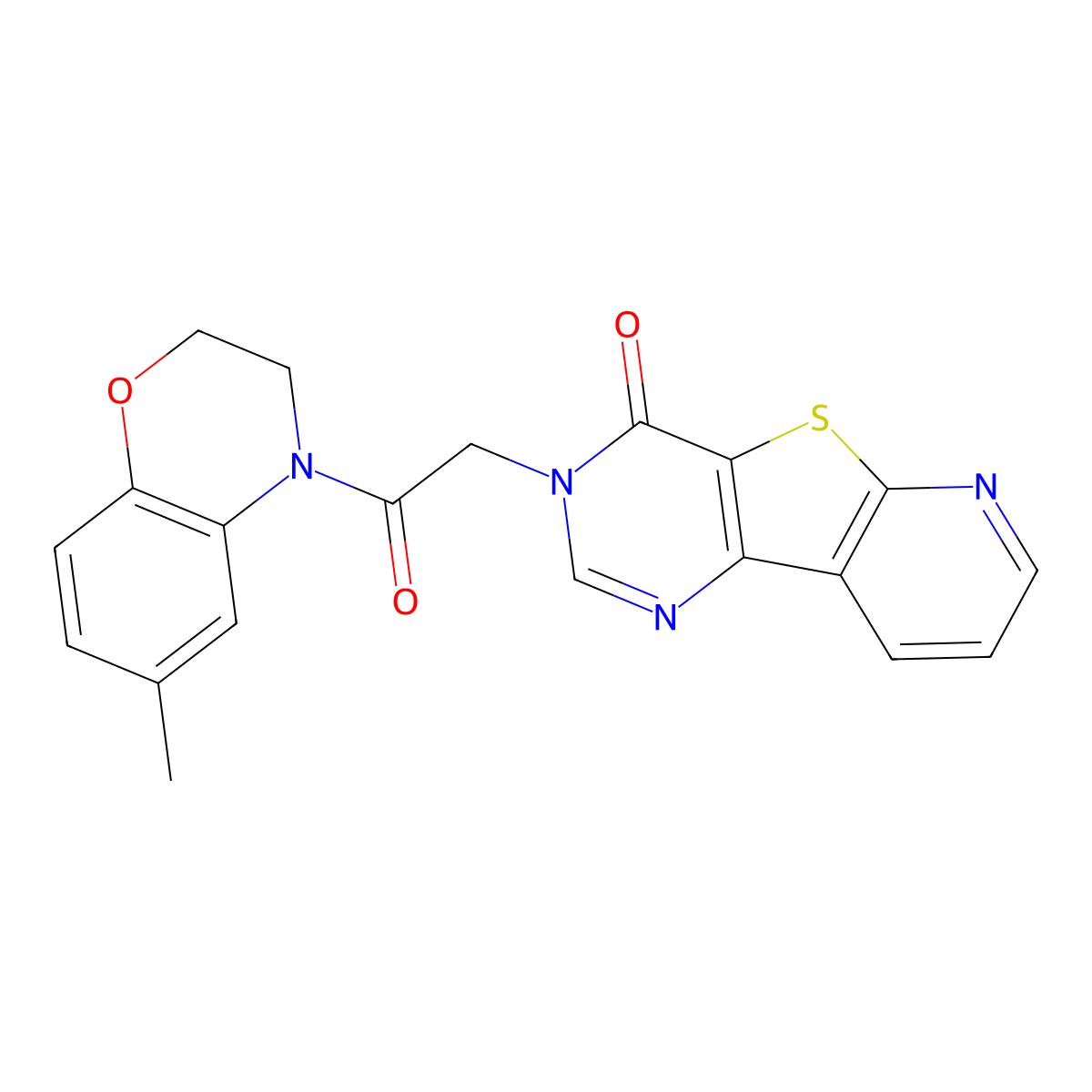 5-[2-(6-Methyl-2,3-dihydro-1,4-benzoxazin-4-yl)-2-oxoethyl]-8-thia-3,5,10-triazatricyclo[7.4.0.02,7]trideca-1(9),2(7),3,10,12-pentaen-6-one molecular structure, CAS 1040662-08-5