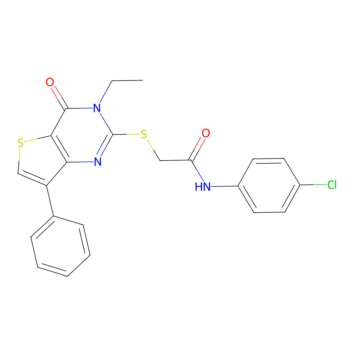 N-(4-chlorophenyl)-2-[(3-ethyl-4-oxo-7-phenyl-3,4-dihydrothieno[3,2-d]pyrimidin-2-yl)sulfanyl]acetamide molecular structure, CAS 1040662-14-3