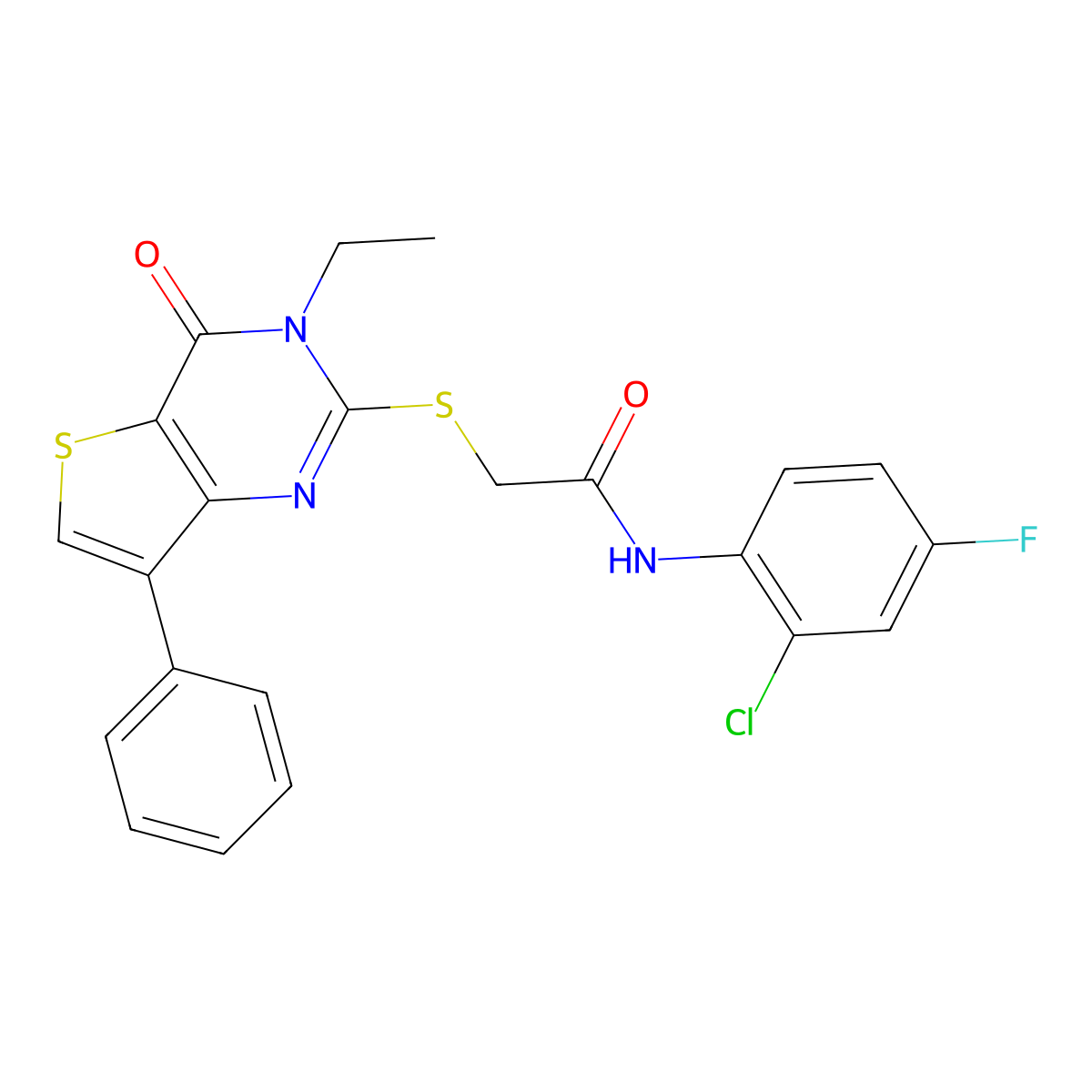 N-(2-chloro-4-fluorophenyl)-2-[(3-ethyl-4-oxo-7-phenyl-3,4-dihydrothieno[3,2-d]pyrimidin-2-yl)thio]acetamide molecular structure, CAS 1040662-21-2