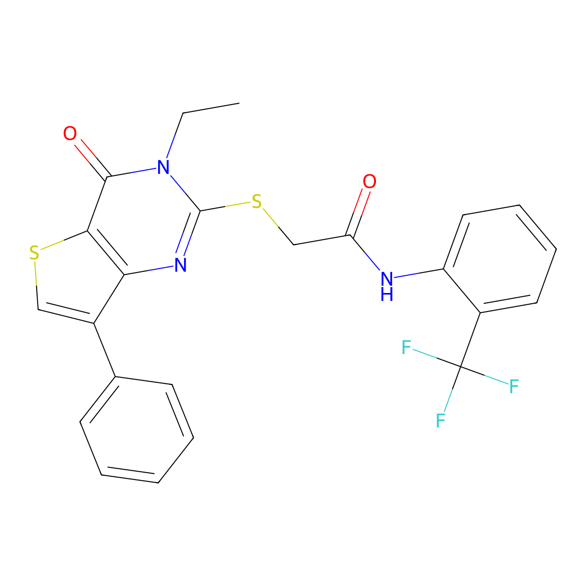 2-({3-ethyl-4-oxo-7-phenyl-3H,4H-thieno[3,2-d]pyrimidin-2-yl}sulfanyl)-N-[2-(trifluoromethyl)phenyl]acetamide molecular structure, CAS 1040662-27-8