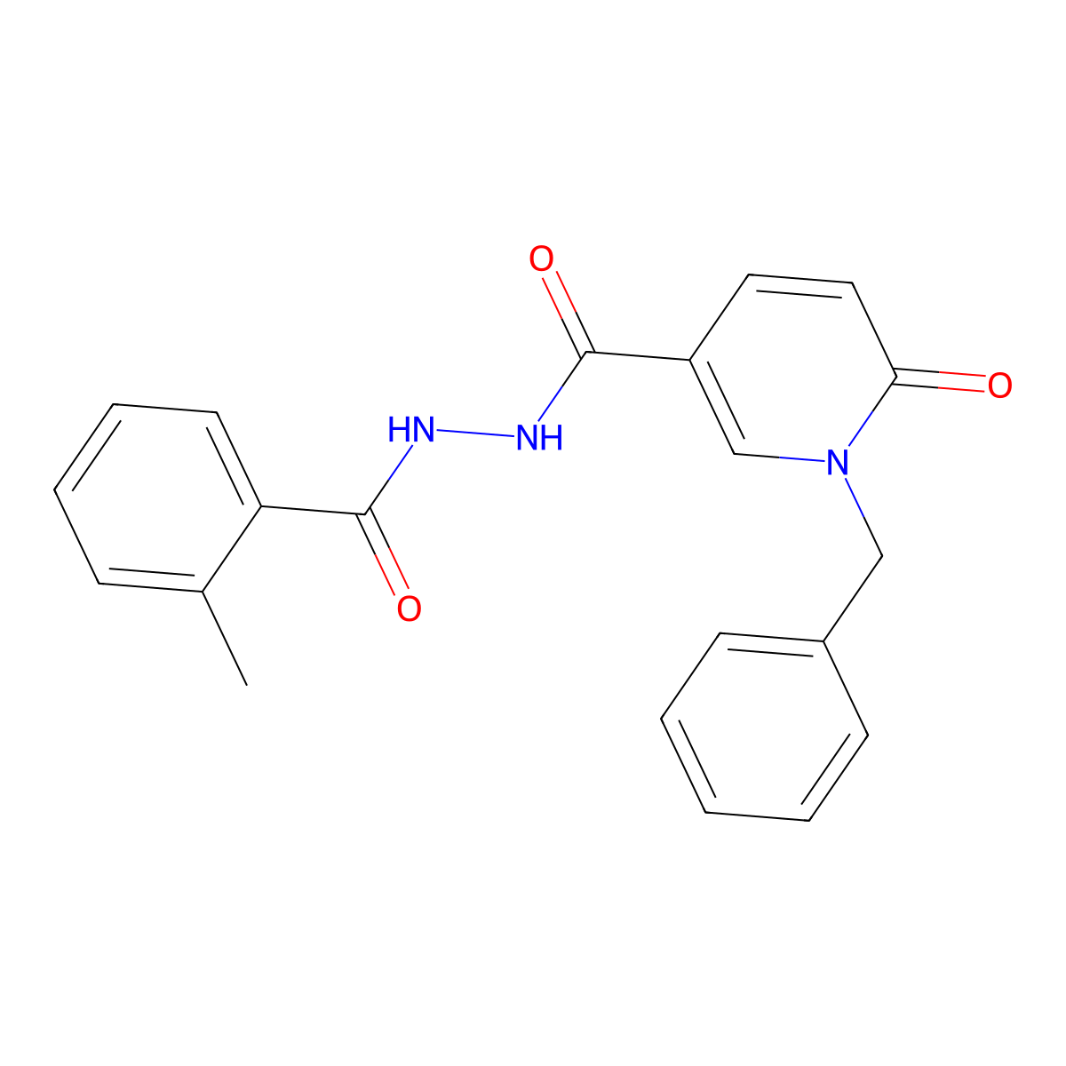 1-benzyl-N'-(2-methylbenzoyl)-6-oxo-1,6-dihydropyridine-3-carbohydrazide molecular structure, CAS 1040662-30-3