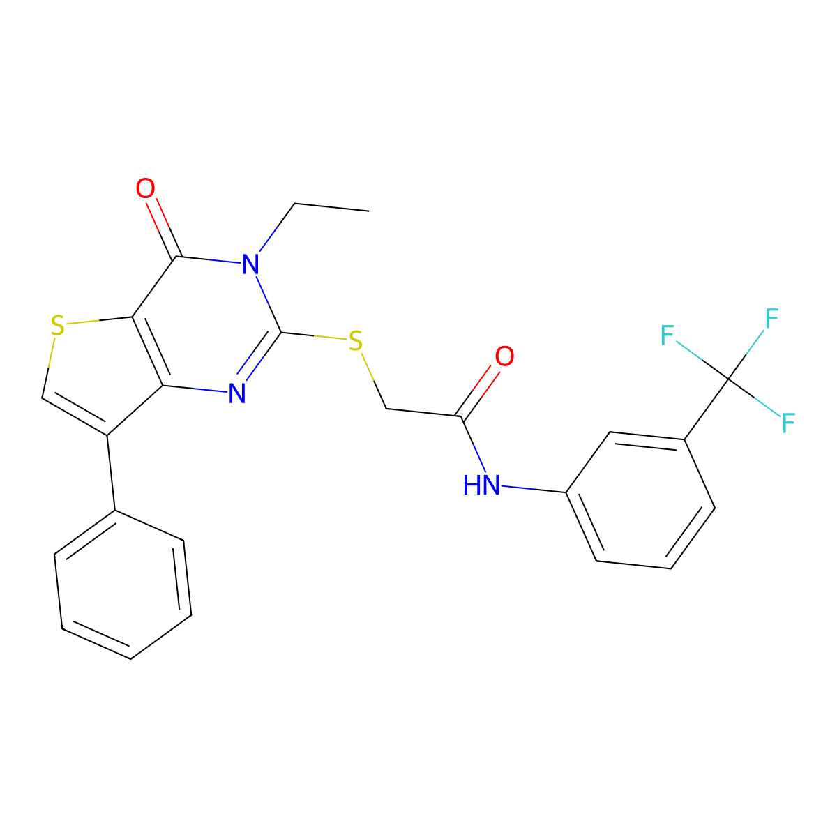 2-[(3-ethyl-4-oxo-7-phenyl-3,4-dihydrothieno[3,2-d]pyrimidin-2-yl)thio]-N-[3-(trifluoromethyl)phenyl]acetamide molecular structure, CAS 1040662-34-7