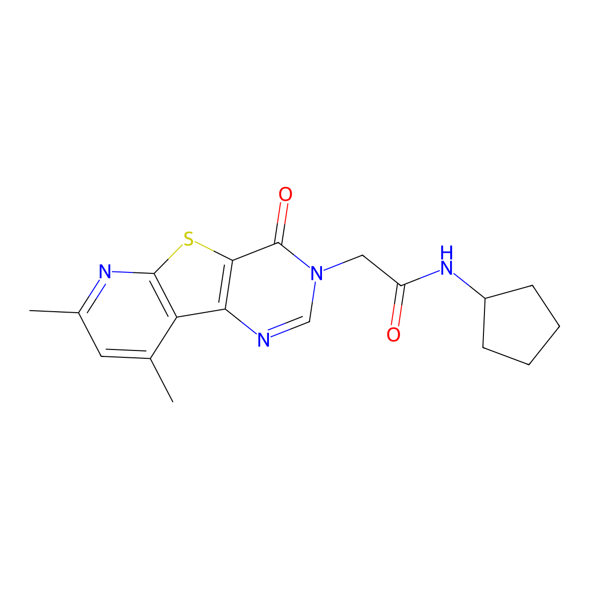 N-cyclopentyl-2-(7,9-dimethyl-4-oxopyrido[3',2':4,5]thieno[3,2-d]pyrimidin-3(4H)-yl)acetamide molecular structure, CAS 1040662-36-9