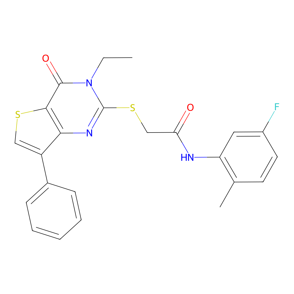 2-({3-ethyl-4-oxo-7-phenyl-3H,4H-thieno[3,2-d]pyrimidin-2-yl}sulfanyl)-N-(5-fluoro-2-methylphenyl)acetamide molecular structure, CAS 1040662-48-3