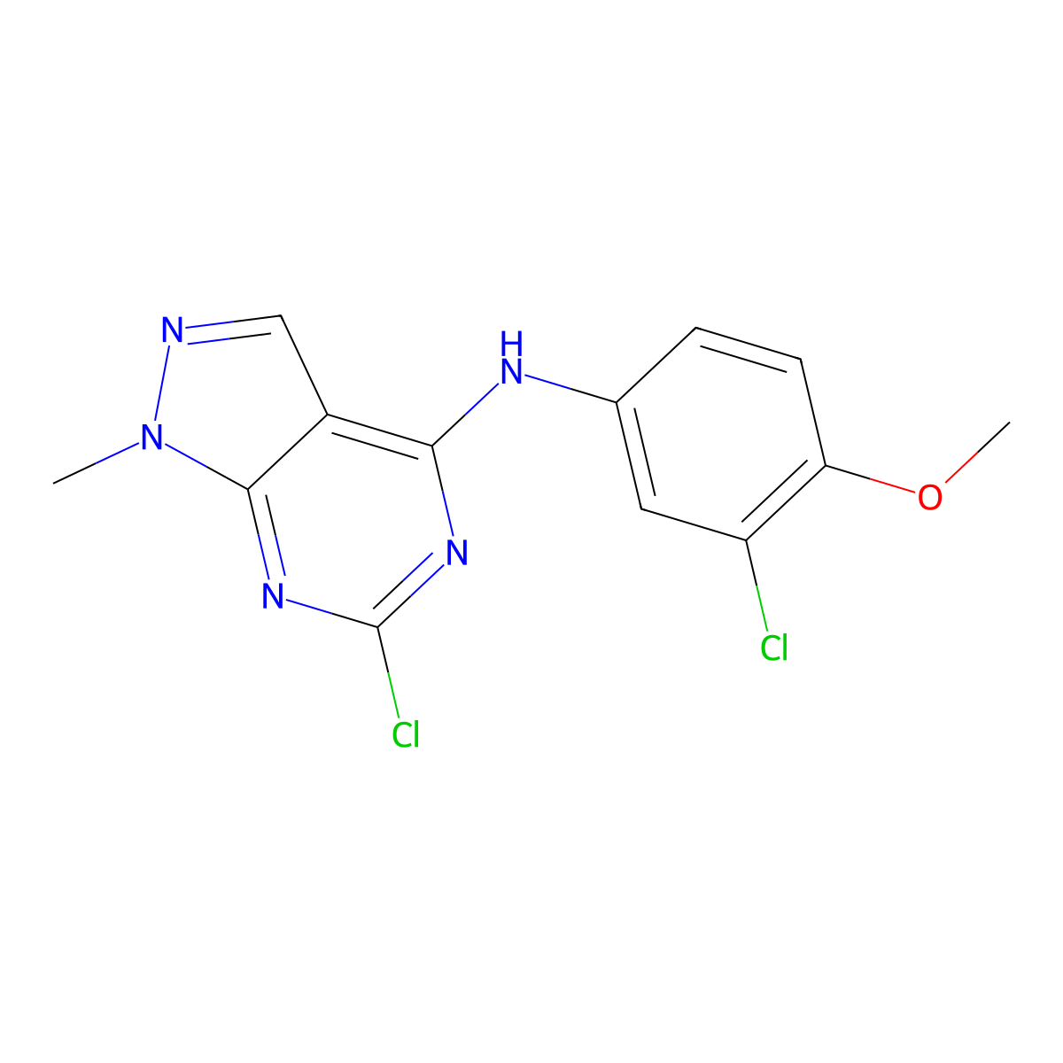 6-chloro-N-(3-chloro-4-methoxyphenyl)-1-methyl-1H-pyrazolo[3,4-d]pyrimidin-4-amine molecular structure, CAS 1040662-49-4
