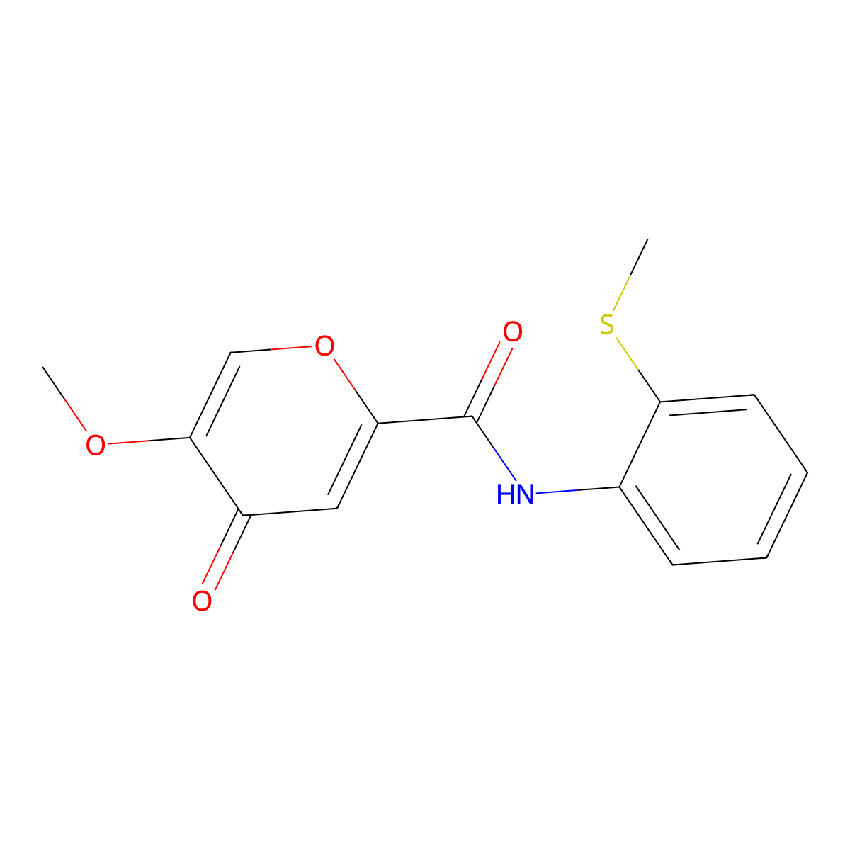 5-methoxy-N-[2-(methylsulfanyl)phenyl]-4-oxo-4H-pyran-2-carboxamide molecular structure, CAS 1040662-53-0