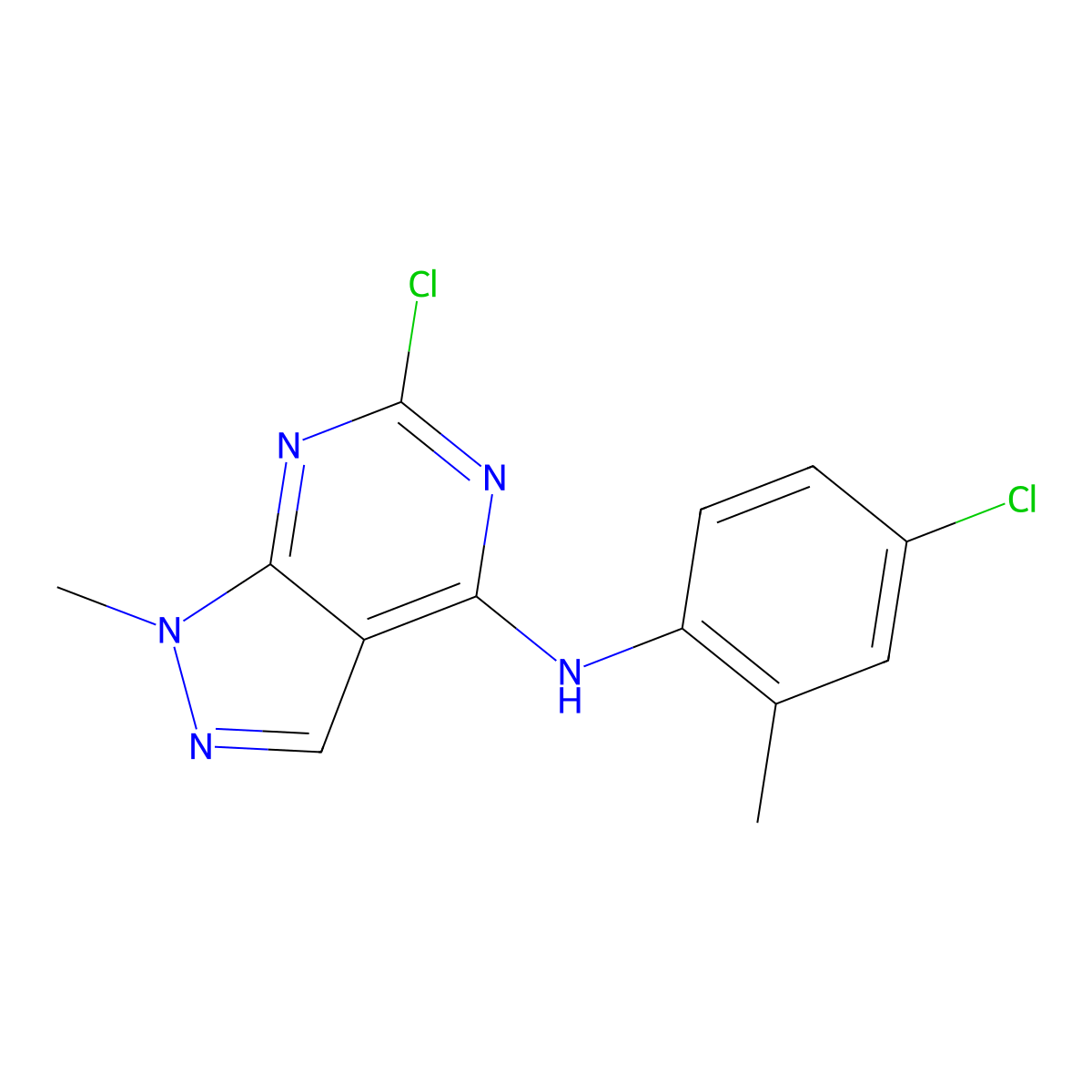 6-Chloro-N-(4-chloro-2-methylphenyl)-1-methyl-1H-pyrazolo[3,4-d]pyrimidin-4-amine molecular structure, CAS 1040662-56-3