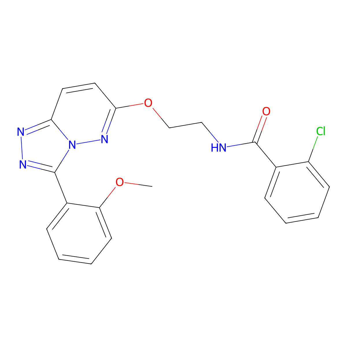 2-chloro-N-(2-{[3-(2-methoxyphenyl)-[1,2,4]triazolo[4,3-b]pyridazin-6-yl]oxy}ethyl)benzamide molecular structure, CAS 1040662-59-6