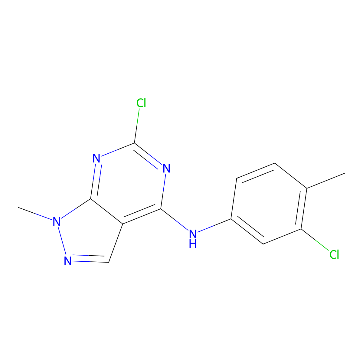 6-chloro-N-(3-chloro-4-methylphenyl)-1-methyl-1H-pyrazolo[3,4-d]pyrimidin-4-amine molecular structure, CAS 1040662-70-1
