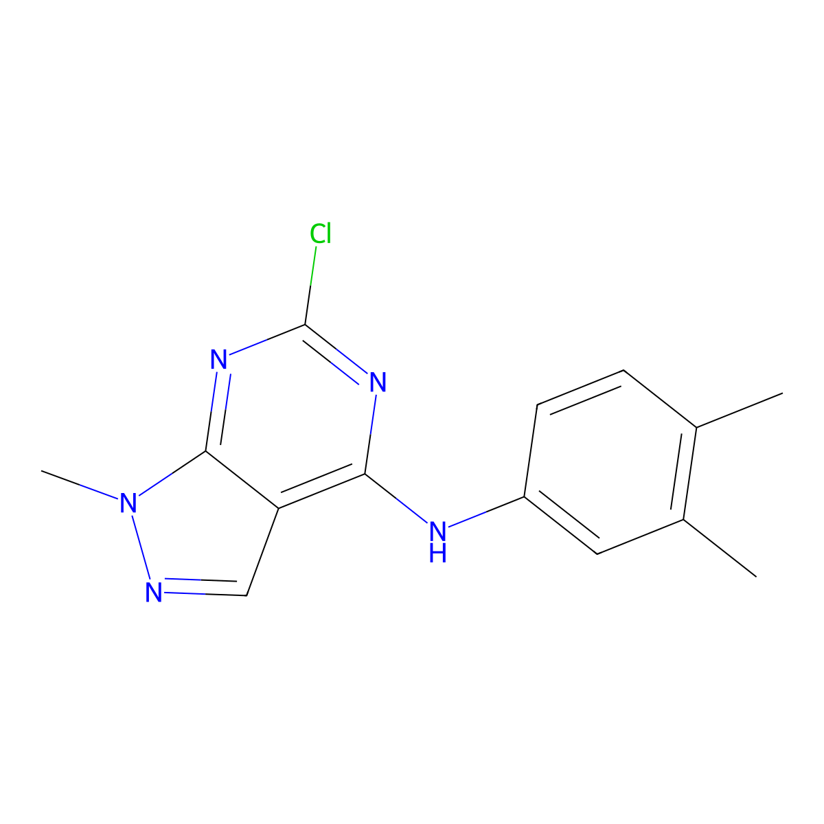 6-chloro-N-(3,4-dimethylphenyl)-1-methyl-1H-pyrazolo[3,4-d]pyrimidin-4-amine molecular structure, CAS 1040662-77-8