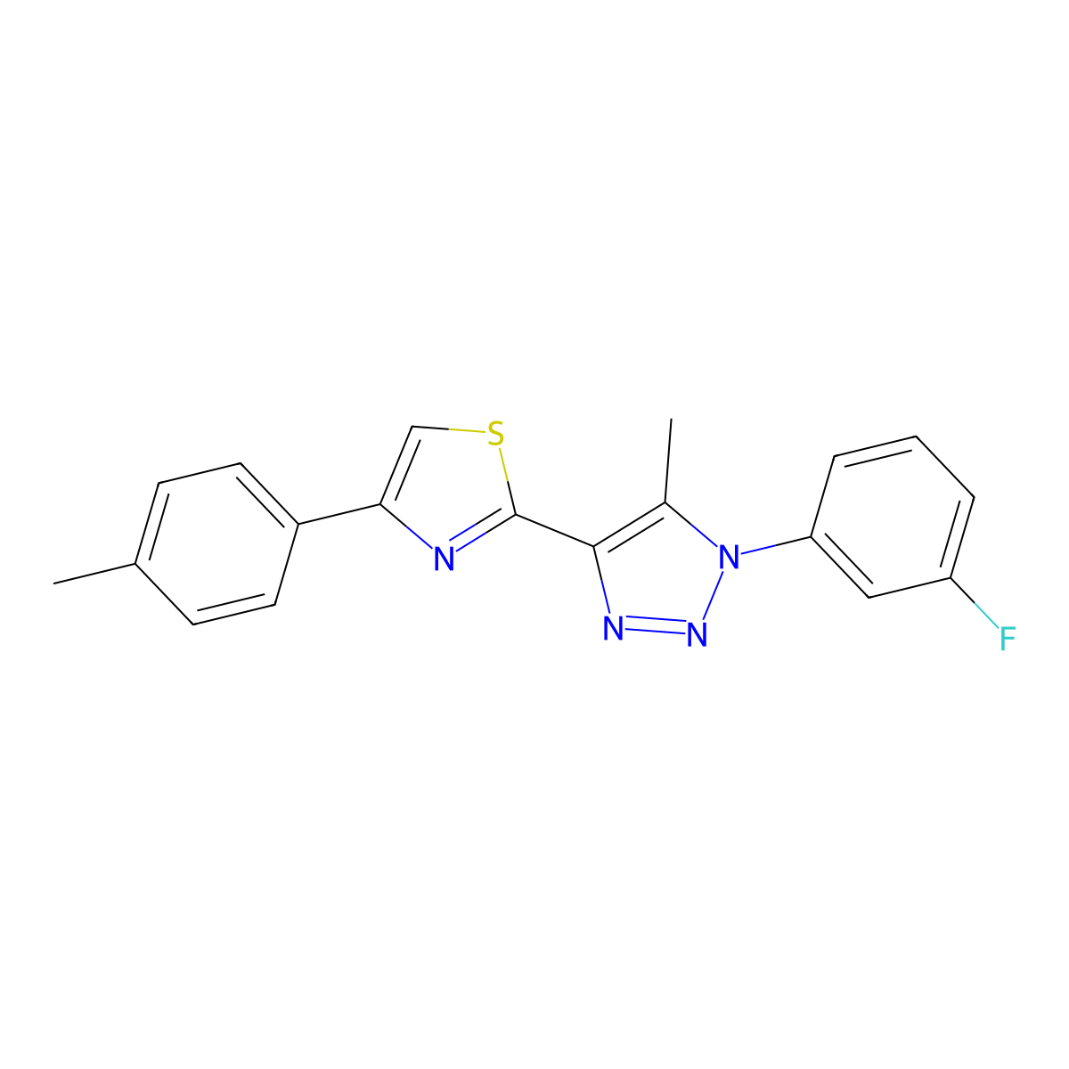 2-(1-(3-fluorophenyl)-5-methyl-1H-1,2,3-triazol-4-yl)-4-(p-tolyl)thiazole molecular structure, CAS 1040662-78-9