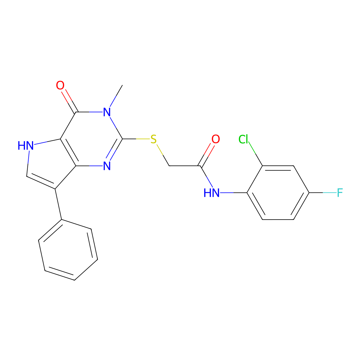 N-(2-chloro-4-fluorophenyl)-2-({3-methyl-4-oxo-7-phenyl-3H,4H,5H-pyrrolo[3,2-d]pyrimidin-2-yl}sulfanyl)acetamide molecular structure, CAS 1040662-81-4