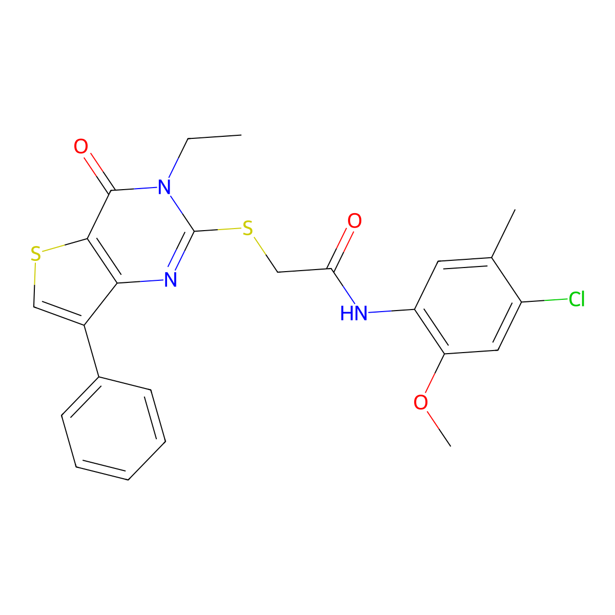 N-(4-chloro-2-methoxy-5-methylphenyl)-2-[(3-ethyl-4-oxo-7-phenyl-3,4-dihydrothieno[3,2-d]pyrimidin-2-yl)thio]acetamide molecular structure, CAS 1040662-84-7