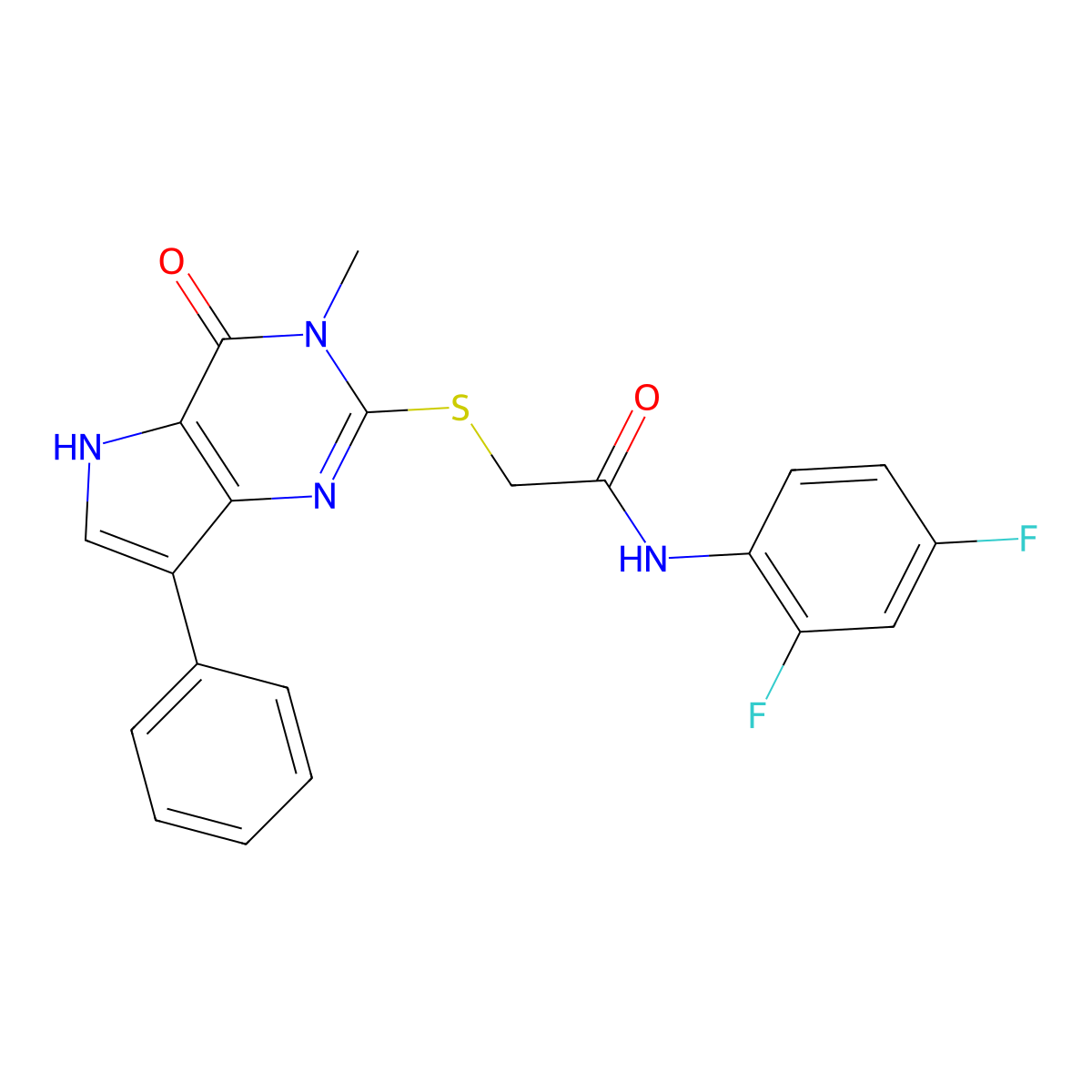 N-(2,4-difluorophenyl)-2-({3-methyl-4-oxo-7-phenyl-3H,4H,5H-pyrrolo[3,2-d]pyrimidin-2-yl}sulfanyl)acetamide molecular structure, CAS 1040662-89-2