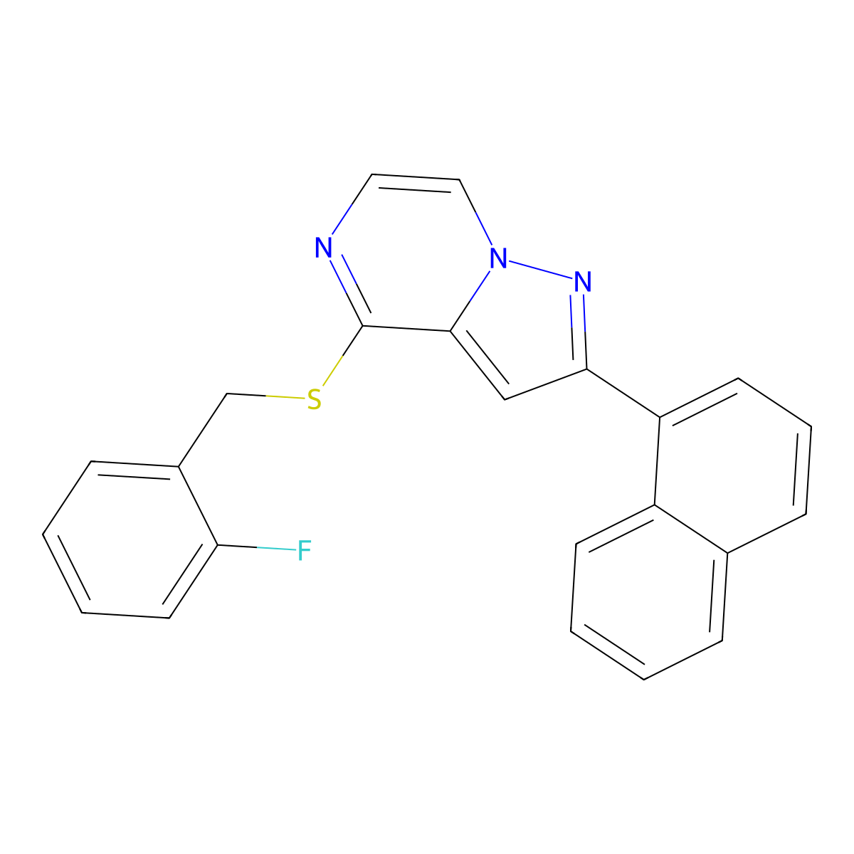 4-[(2-Fluorobenzyl)thio]-2-(1-naphthyl)pyrazolo[1,5-a]pyrazine molecular structure, CAS 1040662-94-9