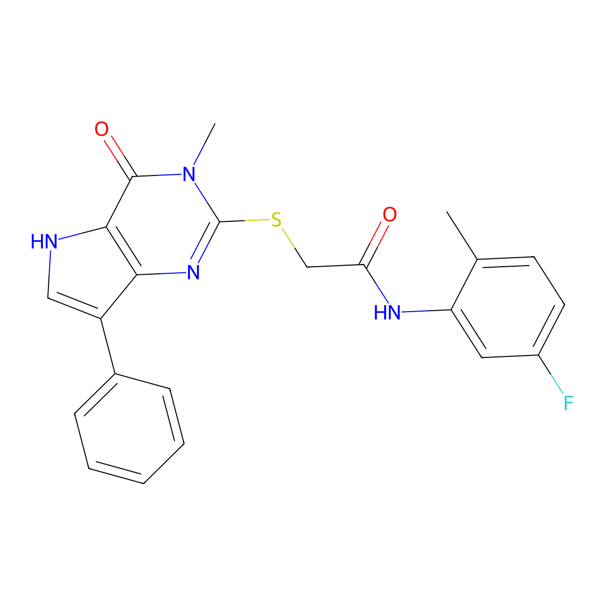 N-(5-fluoro-2-methylphenyl)-2-({3-methyl-4-oxo-7-phenyl-3H,4H,5H-pyrrolo[3,2-d]pyrimidin-2-yl}sulfanyl)acetamide molecular structure, CAS 1040662-97-2