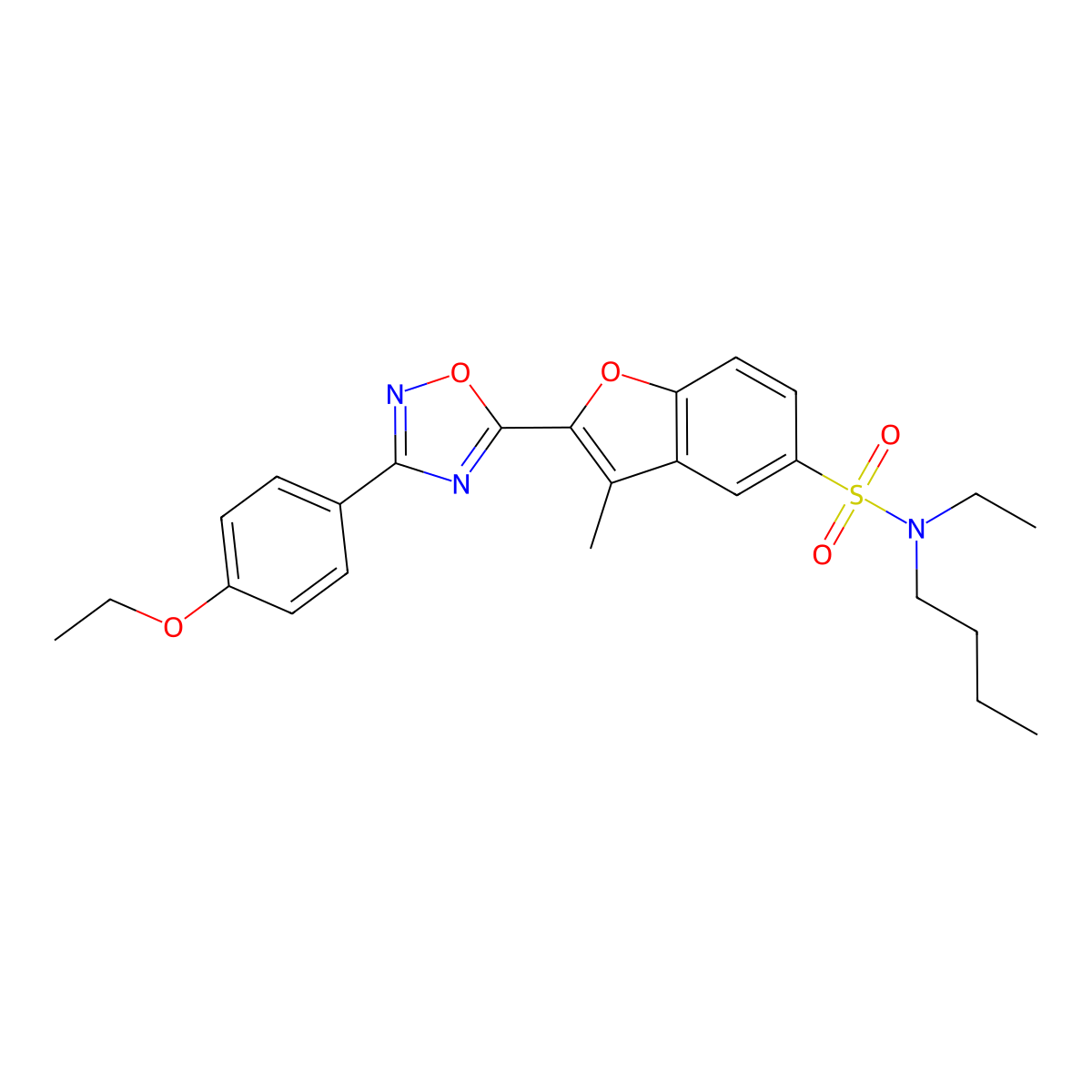 N-butyl-2-[3-(4-ethoxyphenyl)-1,2,4-oxadiazol-5-yl]-N-ethyl-3-methyl-1-benzofuran-5-sulfonamide molecular structure, CAS 1040663-00-0