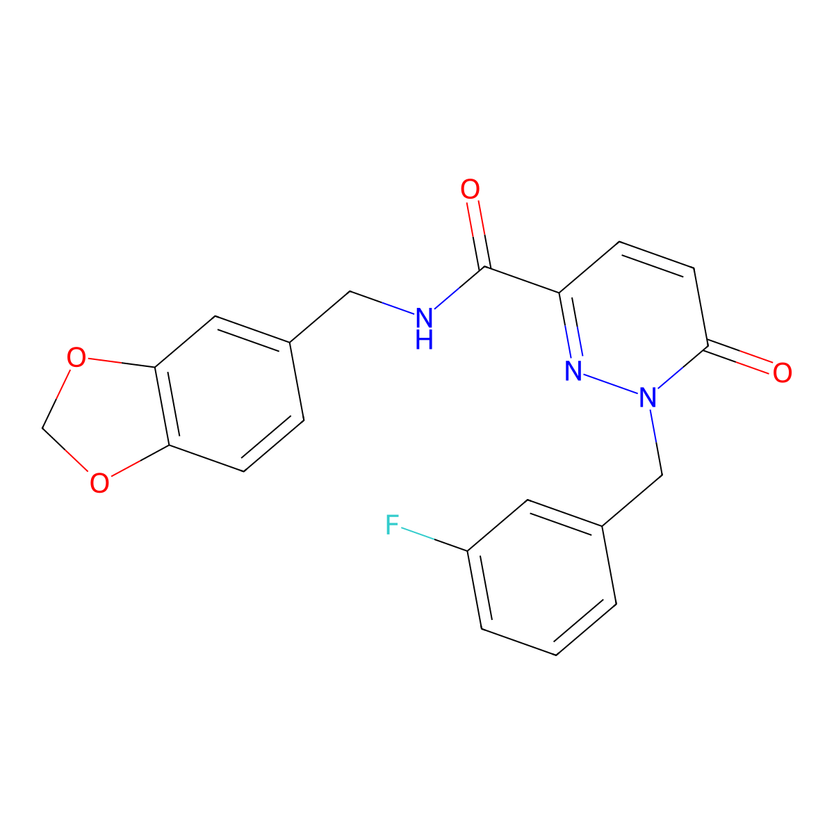 N-(benzo[d][1,3]dioxol-5-ylmethyl)-1-(3-fluorobenzyl)-6-oxo-1,6-dihydropyridazine-3-carboxamide molecular structure, CAS 1040663-07-7