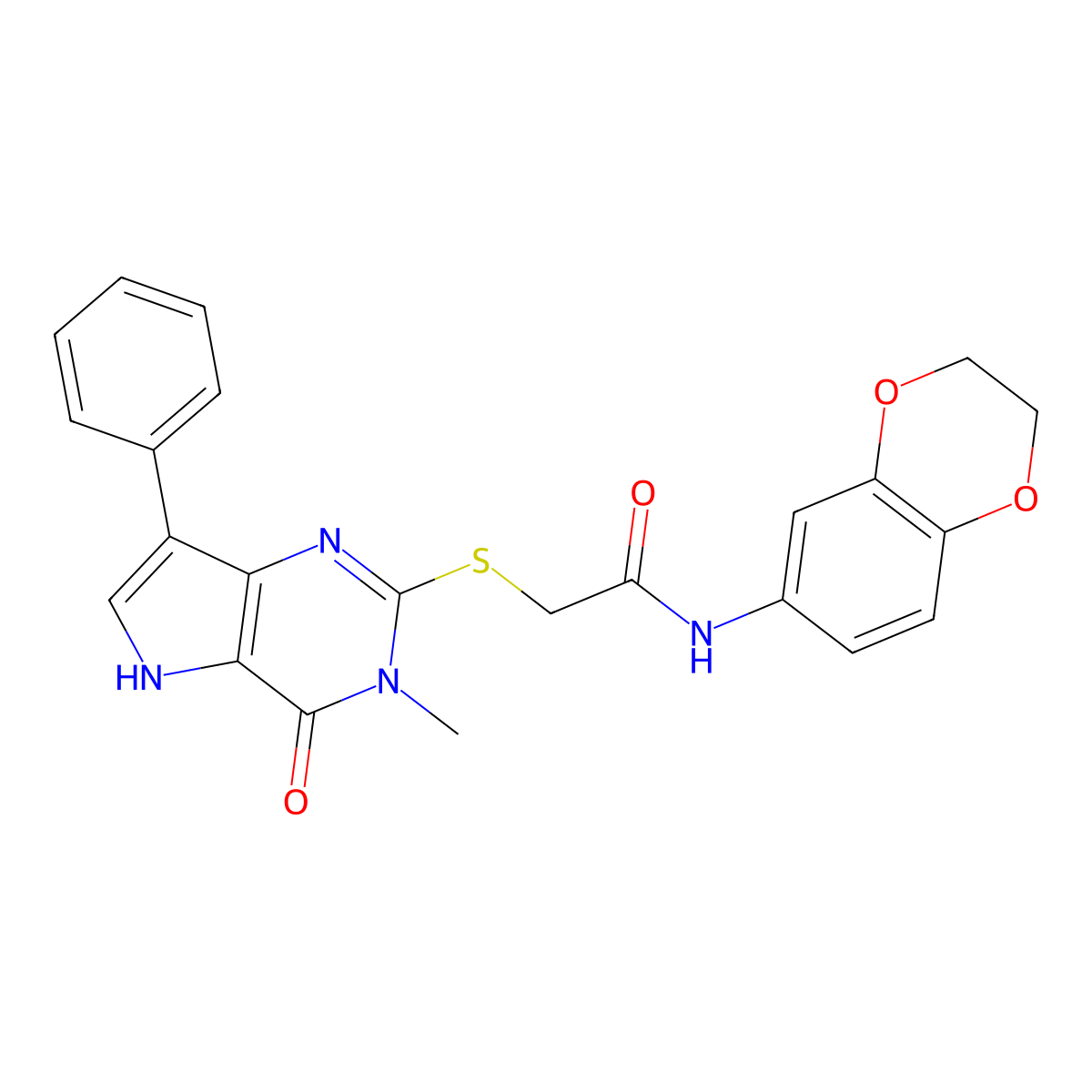 N-(2,3-dihydro-1,4-benzodioxin-6-yl)-2-[(3-methyl-4-oxo-7-phenyl-4,5-dihydro-3H-pyrrolo[3,2-d]pyrimidin-2-yl)sulfanyl]acetamide molecular structure, CAS 1040663-13-5