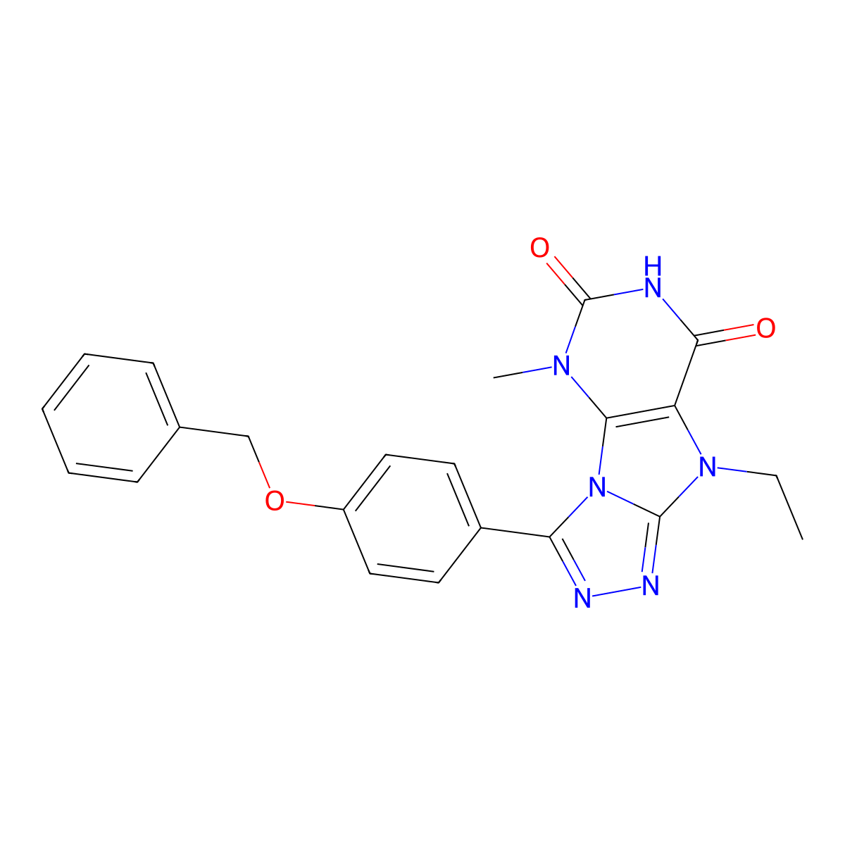 3-(4-(benzyloxy)phenyl)-9-ethyl-5-methyl-5H-[1,2,4]triazolo[4,3-e]purine-6,8(7H,9H)-dione molecular structure, CAS 1040663-17-9
