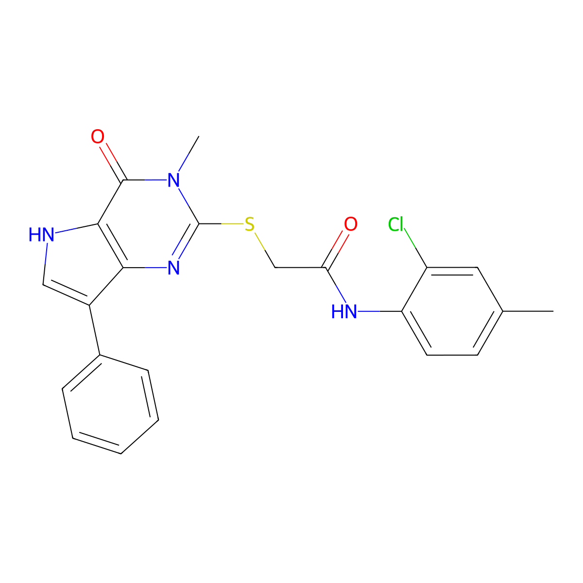 N-(2-chloro-4-methylphenyl)-2-({3-methyl-4-oxo-7-phenyl-3H,4H,5H-pyrrolo[3,2-d]pyrimidin-2-yl}sulfanyl)acetamide molecular structure, CAS 1040663-21-5