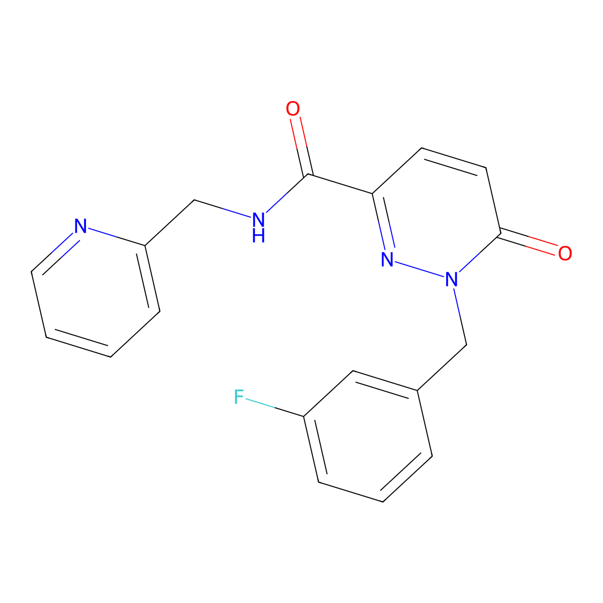 1-(3-fluorobenzyl)-6-oxo-N-(pyridin-2-ylmethyl)-1,6-dihydropyridazine-3-carboxamide molecular structure, CAS 1040663-23-7