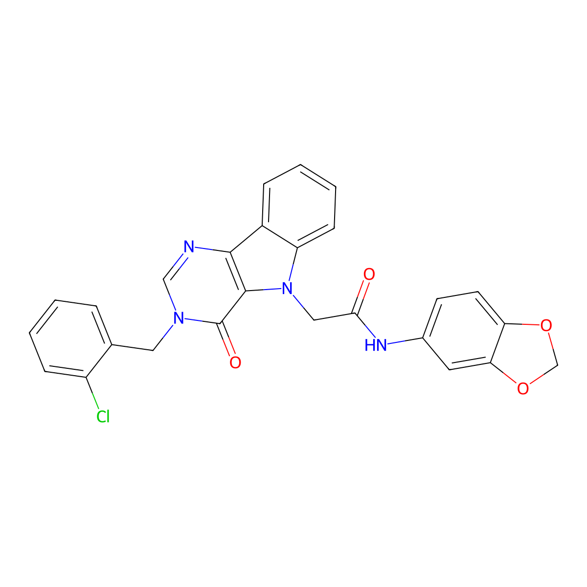 N-(benzo[d][1,3]dioxol-5-yl)-2-(3-(2-chlorobenzyl)-4-oxo-3H-pyrimido[5,4-b]indol-5(4H)-yl)acetamide molecular structure, CAS 1040663-24-8