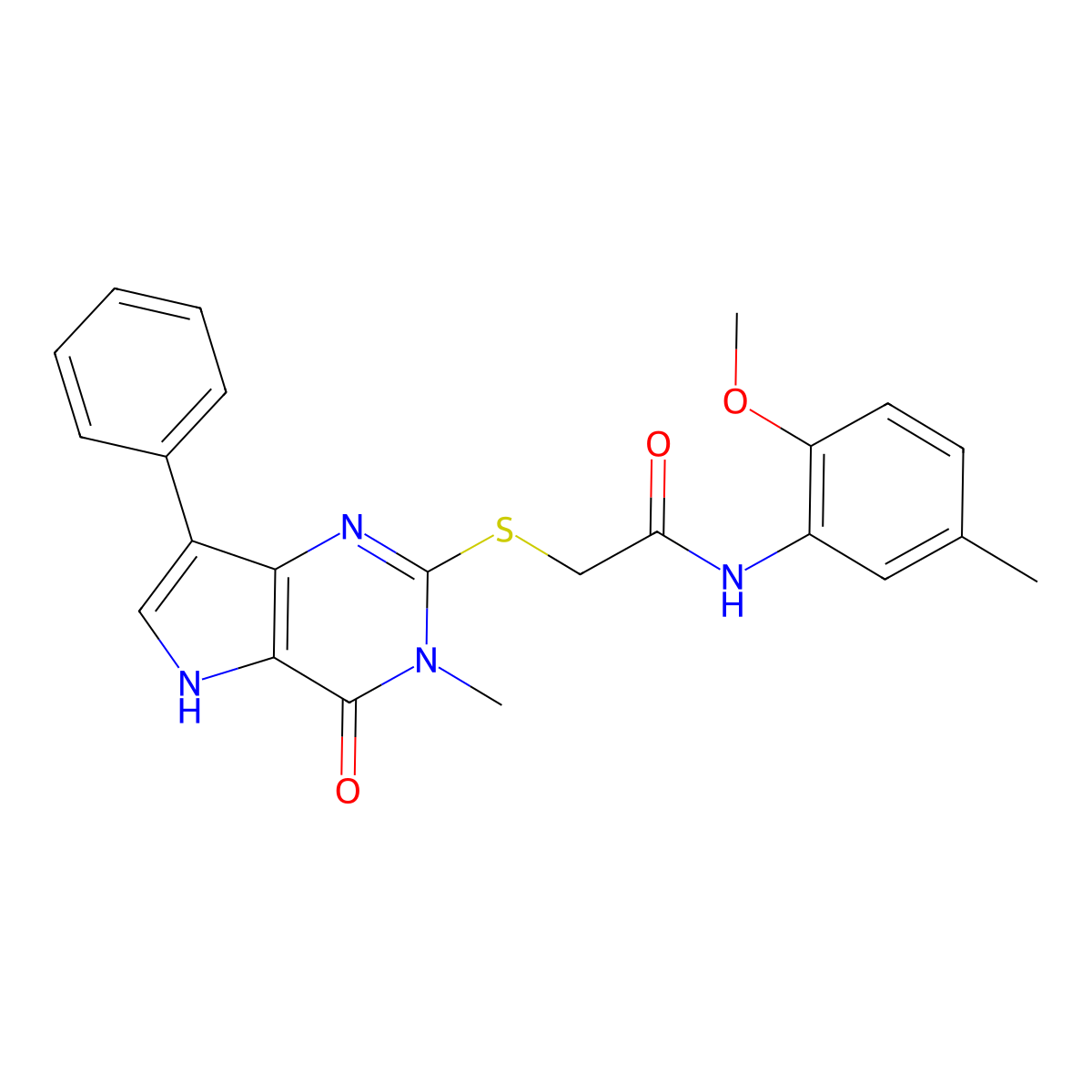 N-(2-methoxy-5-methylphenyl)-2-({3-methyl-4-oxo-7-phenyl-3H,4H,5H-pyrrolo[3,2-d]pyrimidin-2-yl}sulfanyl)acetamide molecular structure, CAS 1040663-29-3