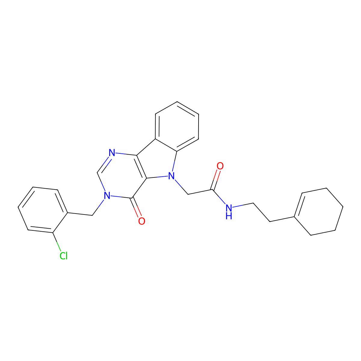2-(3-(2-chlorobenzyl)-4-oxo-3H-pyrimido[5,4-b]indol-5(4H)-yl)-N-(2-(cyclohex-1-en-1-yl)ethyl)acetamide molecular structure, CAS 1040663-32-8
