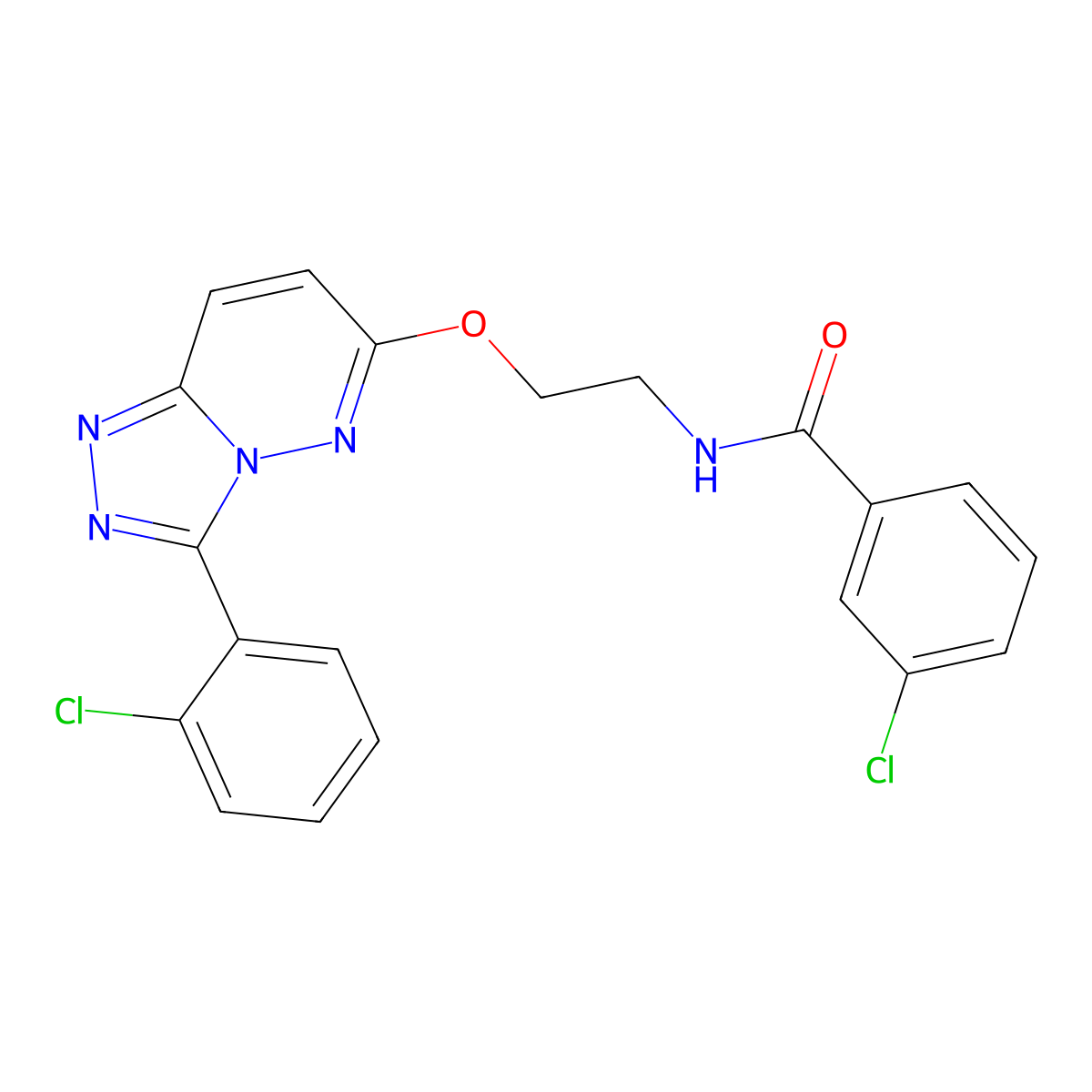 3-chloro-N-(2-{[3-(2-chlorophenyl)-[1,2,4]triazolo[4,3-b]pyridazin-6-yl]oxy}ethyl)benzamide molecular structure, CAS 1040663-36-2