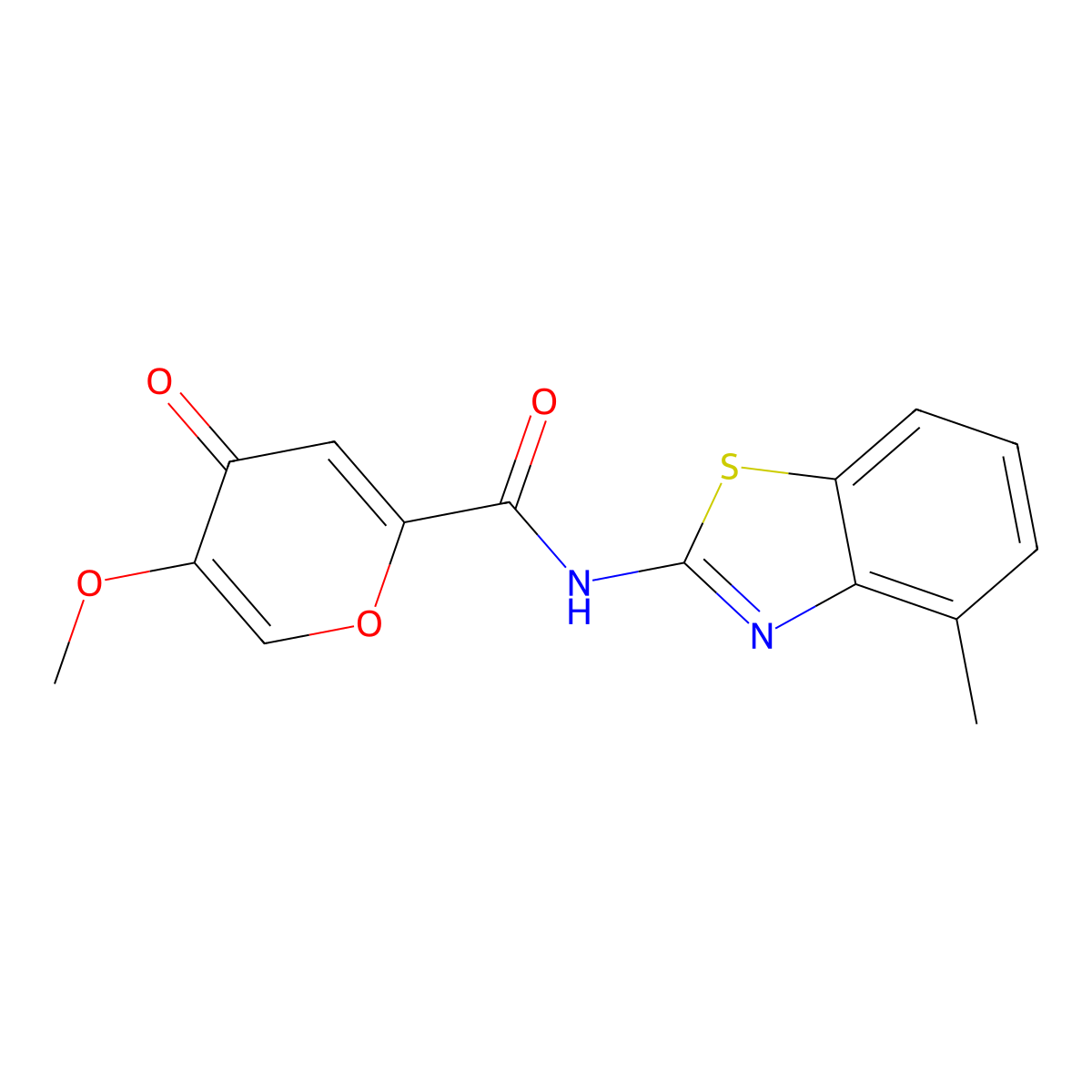 5-methoxy-N-(4-methyl-1,3-benzothiazol-2-yl)-4-oxo-4H-pyran-2-carboxamide molecular structure, CAS 1040663-38-4