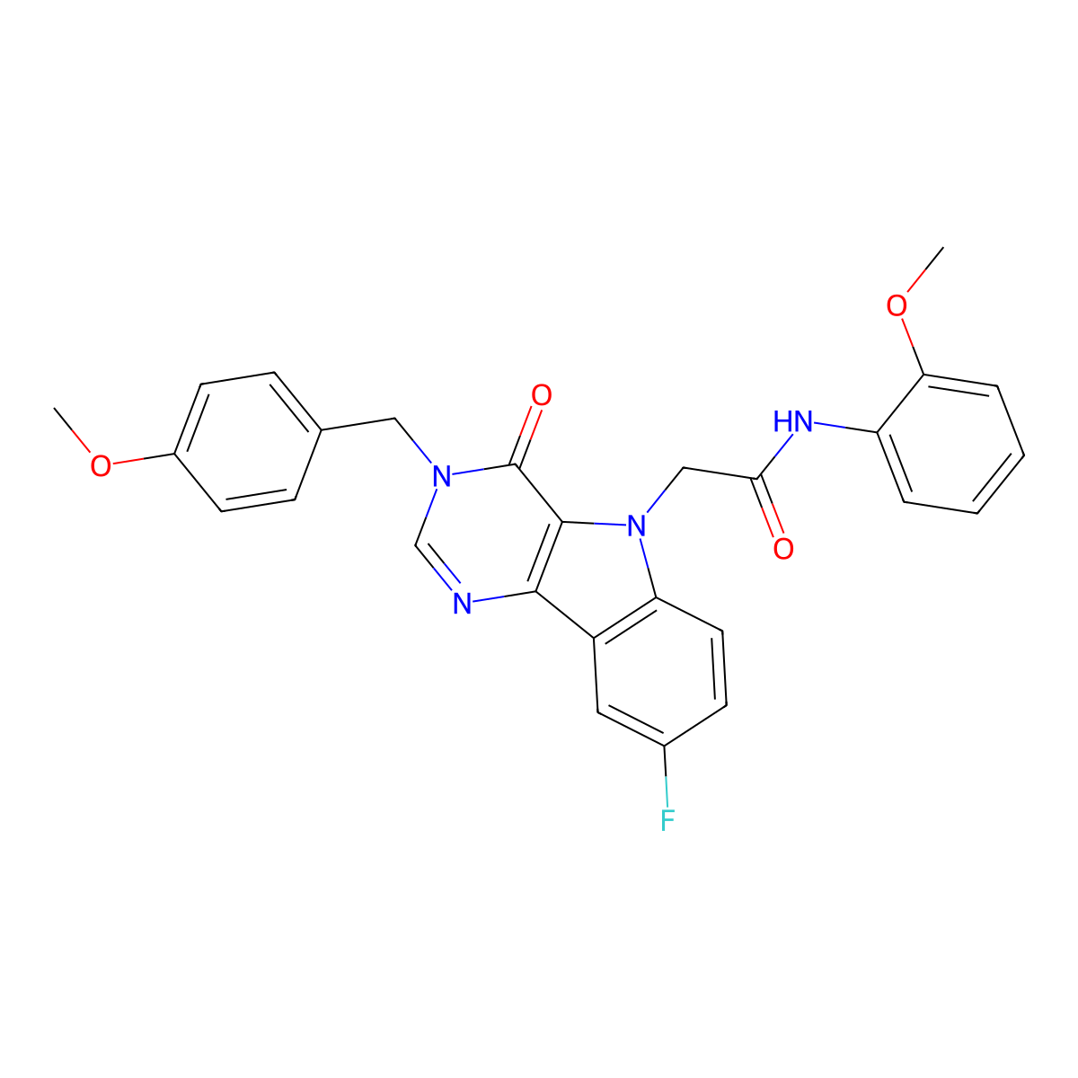 2-(8-fluoro-3-(4-methoxybenzyl)-4-oxo-3H-pyrimido[5,4-b]indol-5(4H)-yl)-N-(2-methoxyphenyl)acetamide molecular structure, CAS 1040663-40-8