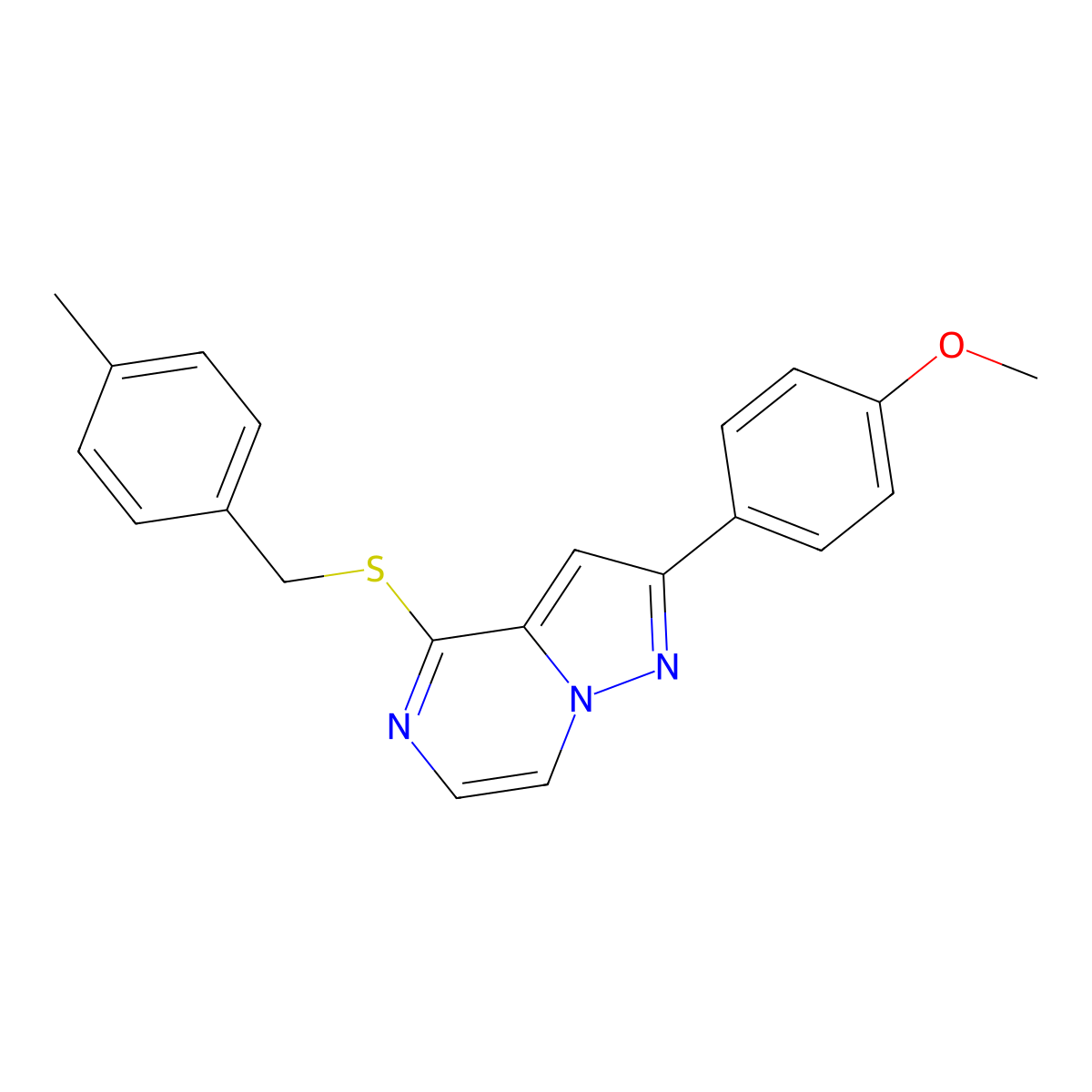 2-(4-Methoxyphenyl)-4-{[(4-methylphenyl)methyl]sulfanyl}pyrazolo[1,5-A]pyrazine molecular structure, CAS 1040663-42-0