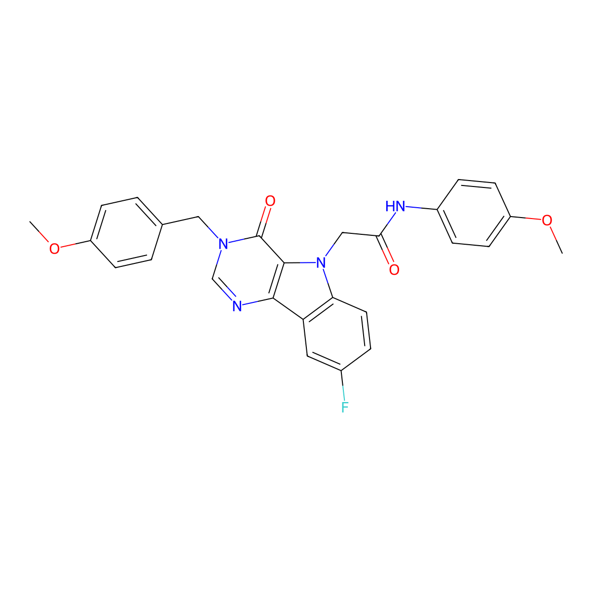 2-(8-fluoro-3-(4-methoxybenzyl)-4-oxo-3H-pyrimido[5,4-b]indol-5(4H)-yl)-N-(4-methoxyphenyl)acetamide molecular structure, CAS 1040663-48-6