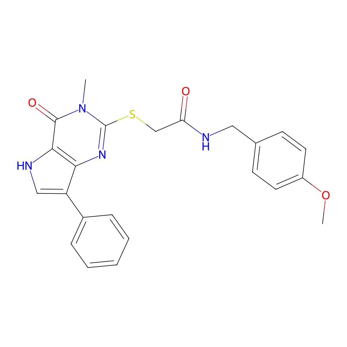 N-[(4-methoxyphenyl)methyl]-2-({3-methyl-4-oxo-7-phenyl-3H,4H,5H-pyrrolo[3,2-d]pyrimidin-2-yl}sulfanyl)acetamide molecular structure, CAS 1040663-53-3