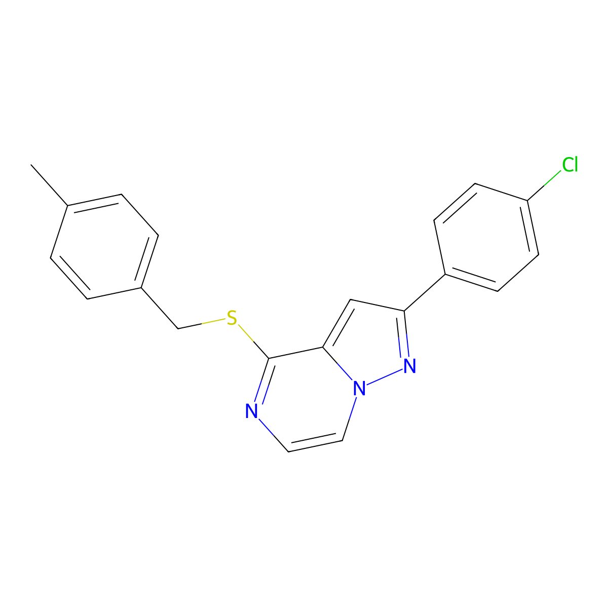 2-(4-Chlorophenyl)-4-[(4-methylbenzyl)thio]pyrazolo[1,5-a]pyrazine molecular structure, CAS 1040663-58-8