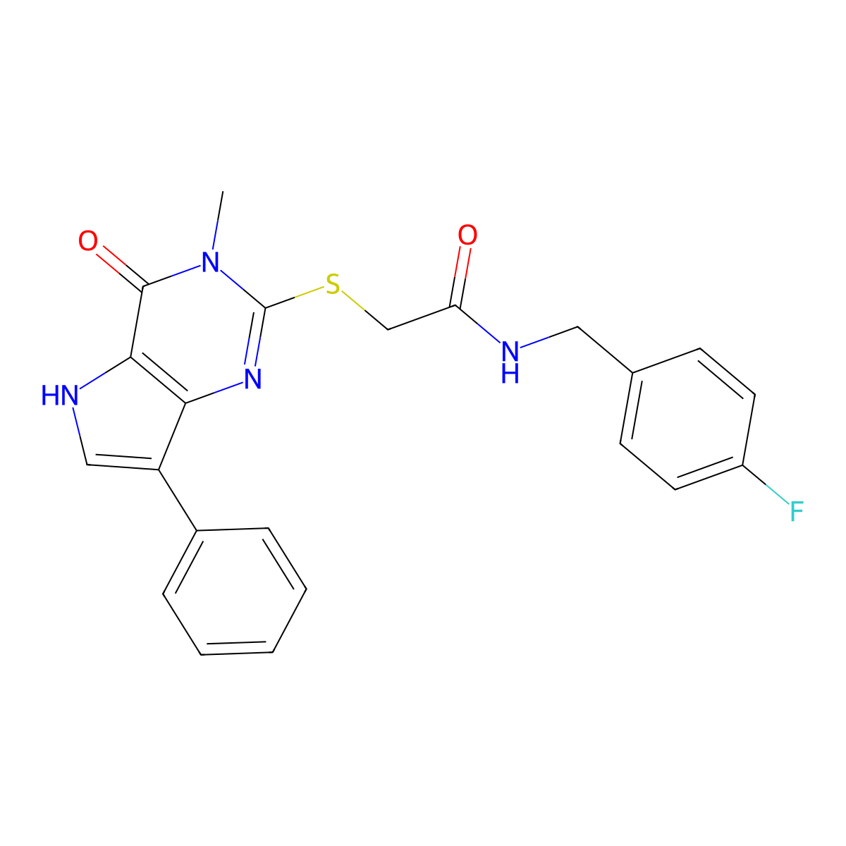N-[(4-fluorophenyl)methyl]-2-({3-methyl-4-oxo-7-phenyl-3H,4H,5H-pyrrolo[3,2-d]pyrimidin-2-yl}sulfanyl)acetamide molecular structure, CAS 1040663-61-3