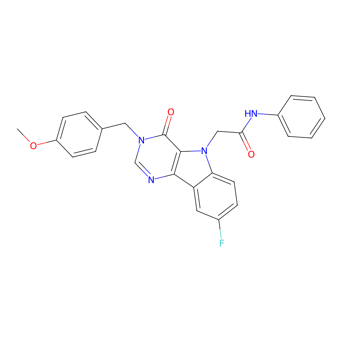 2-(8-fluoro-3-(4-methoxybenzyl)-4-oxo-3H-pyrimido[5,4-b]indol-5(4H)-yl)-N-phenylacetamide molecular structure, CAS 1040663-64-6