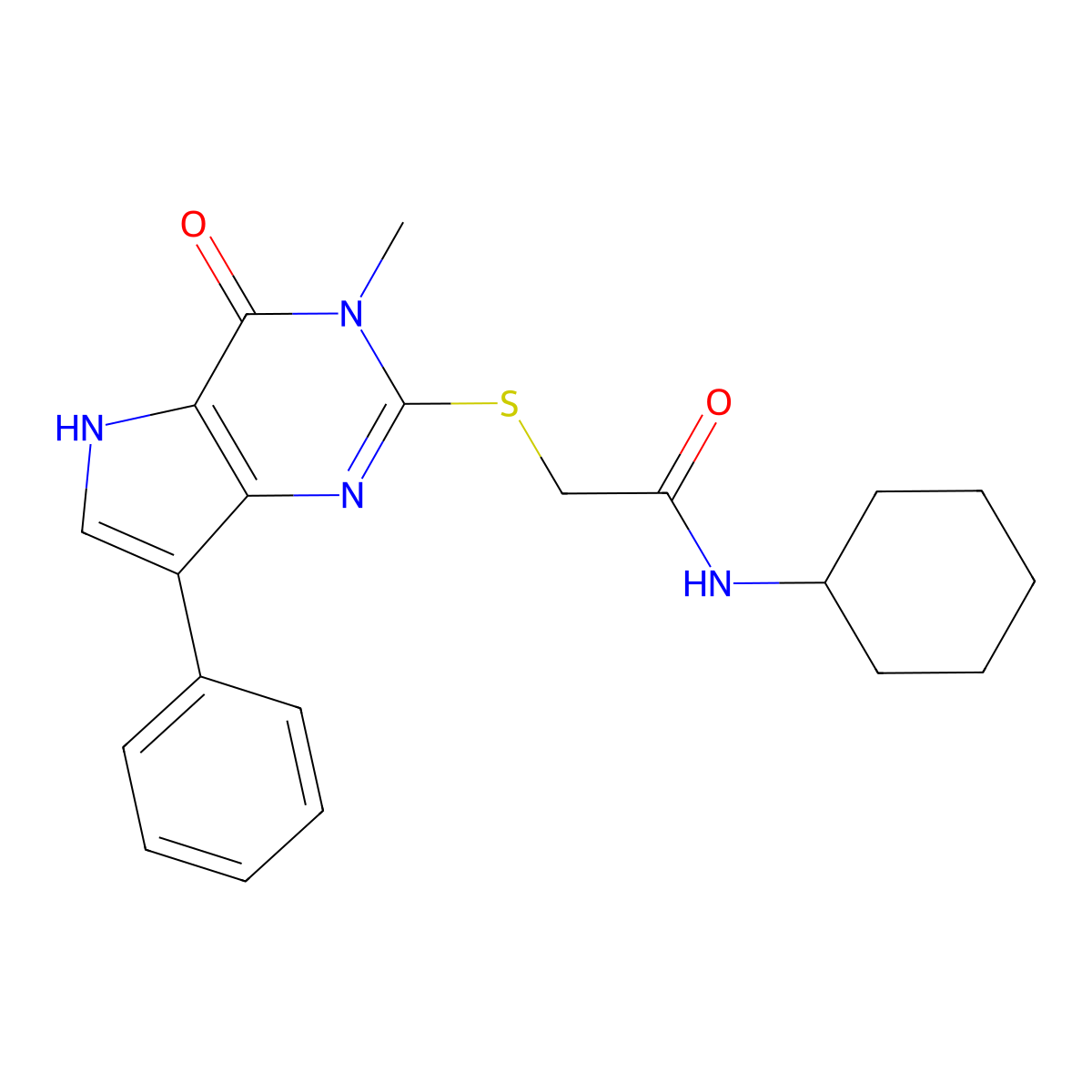 N-cyclohexyl-2-({3-methyl-4-oxo-7-phenyl-3H,4H,5H-pyrrolo[3,2-d]pyrimidin-2-yl}sulfanyl)acetamide molecular structure, CAS 1040663-69-1