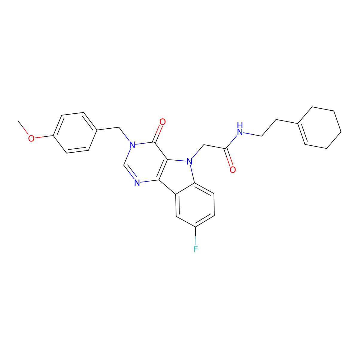 N-(2-(cyclohex-1-en-1-yl)ethyl)-2-(8-fluoro-3-(4-methoxybenzyl)-4-oxo-3H-pyrimido[5,4-b]indol-5(4H)-yl)acetamide molecular structure, CAS 1040663-72-6