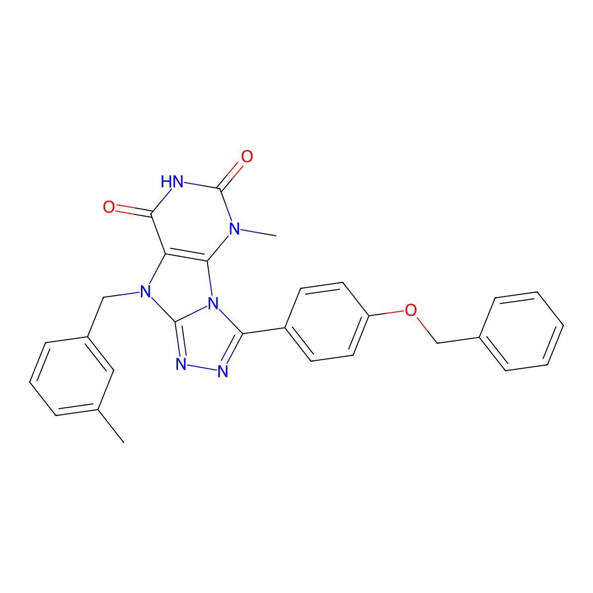 3-(4-(benzyloxy)phenyl)-5-methyl-9-(3-methylbenzyl)-5H-[1,2,4]triazolo[4,3-e]purine-6,8(7H,9H)-dione molecular structure, CAS 1040663-73-7